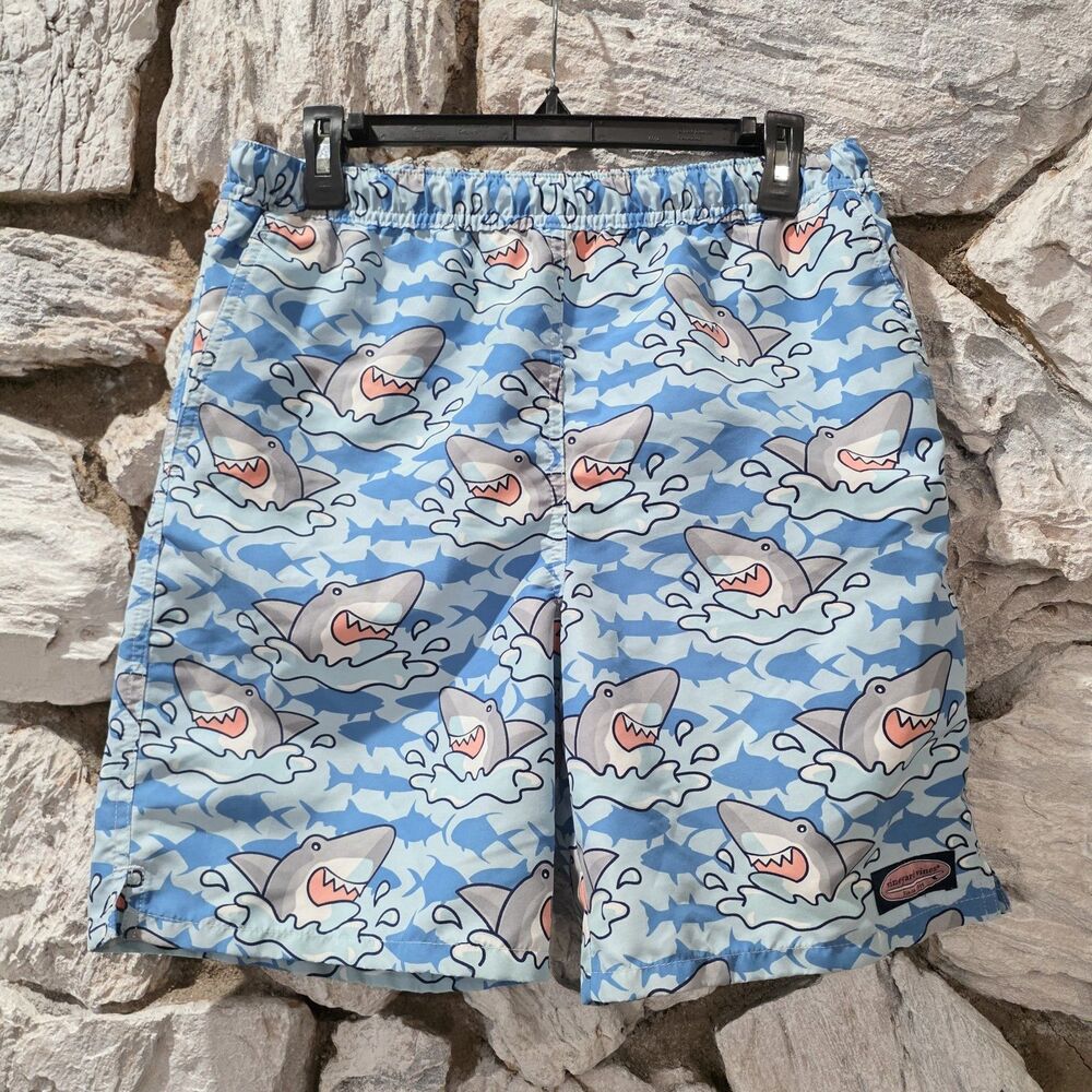 Vineyard Vines Chappy Swim Trunks Shorts Boys L (16) Blue Sharks Mesh Liner